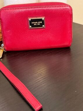 Michael Kors Red Leather Wristlet Wallet